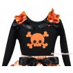 Halloween Black Tank Top Spider Web Ruffles Black Bow & Orange Skeleton Print TB1342